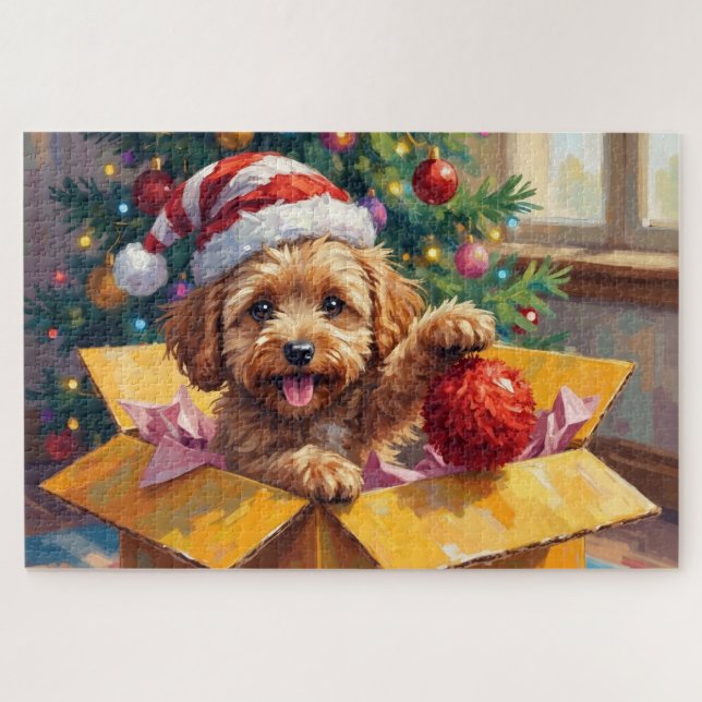 Puzzle Cockapoo Chien Cadeau de Noël Boîte Surprise (Horizontal)
