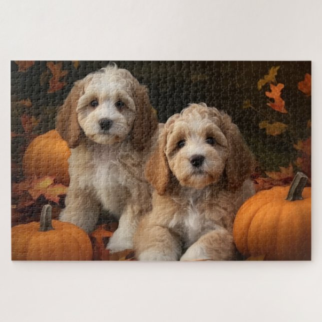 Puzzle Cockapoo chiot Automne Délice Citrouille  (Horizontal)