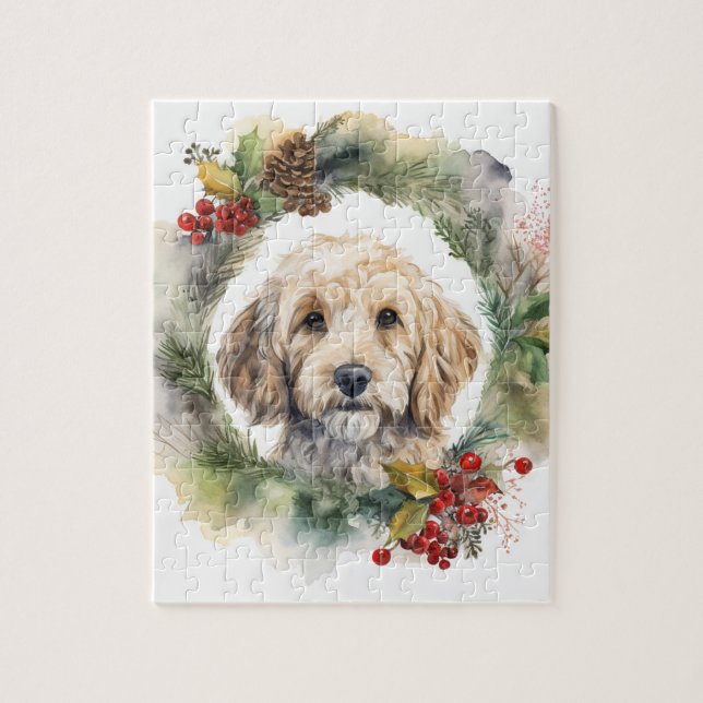 Puzzle Cockapoo Christmas Wreath Festive Pup (Vertical)