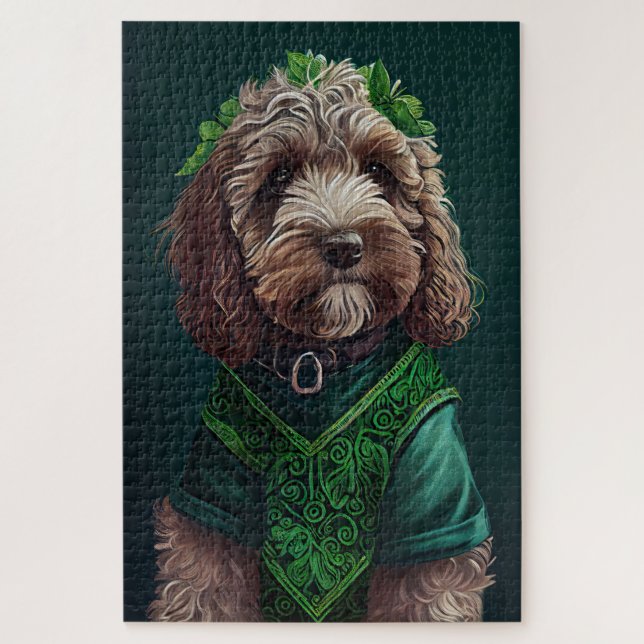 Puzzle Cockapoo Dog en robe de fête St. Patrick (Vertical)