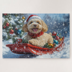 Puzzle Cockapoo Dog in Sledge Let it Neige Christmas