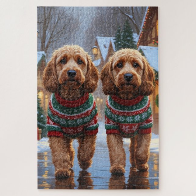 Puzzle Cockapoo Dogs Christmas Snow Holiday  (Vertical)