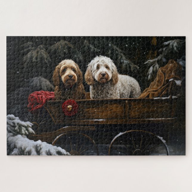 Puzzle Cockapoo Traîneau enneigé Décoration de Noël (Horizontal)