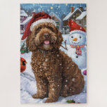 Puzzle Cockapoo Winter Wonderland Christmas Joy<br><div class="desc">Ce design festif reflète l'esprit joyeux de la période des fêtes, avec un adorable petit portant un chapeau de Père Noël. Le chien est niché dans un pays des merveilles hivernales, avec un bonhomme de neige, un sapin de Noël décoré et des cadeaux joliment emballés. Les flocons de neige tombent...</div>