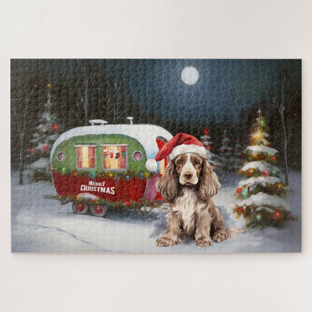 Puzzle Cocker d'hiver Spaniel Caravan Christmas Adventure (Horizontal)