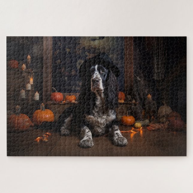 Puzzle Cocker Spaniel Anglais Citrouilles Halloween Épouv (Horizontal)