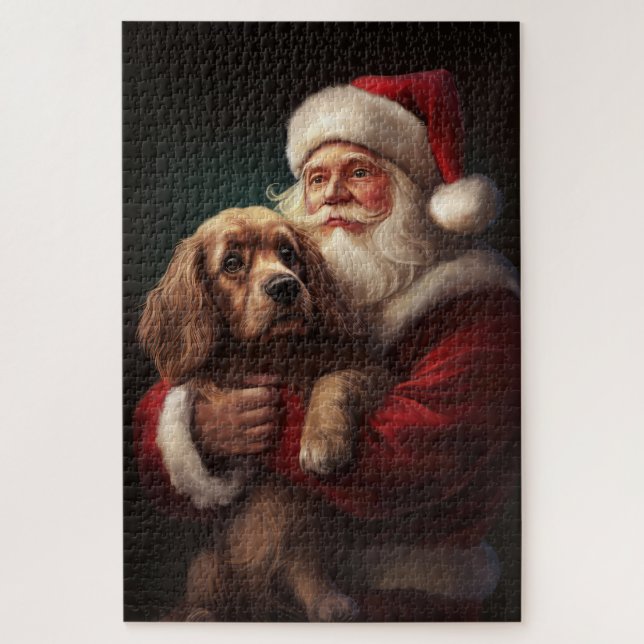 Puzzle Cocker Spaniel avec le Père Noël Noël Festif (Vertical)