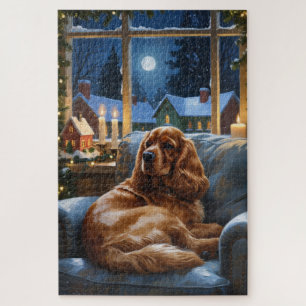 Puzzle Cocker Spaniel avec les lumières de Noël