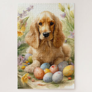 Puzzle Cocker Spaniel avec Oeufs de Pâques Fêtes