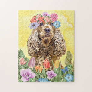 Puzzle Cocker Spaniel Chien avec Fleurs Printemps
