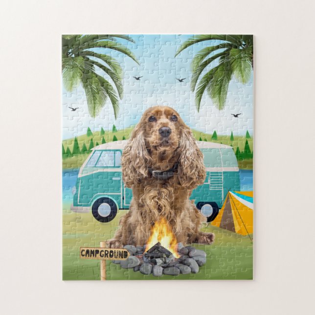 Puzzle Cocker Spaniel Chien Camping  (Vertical)