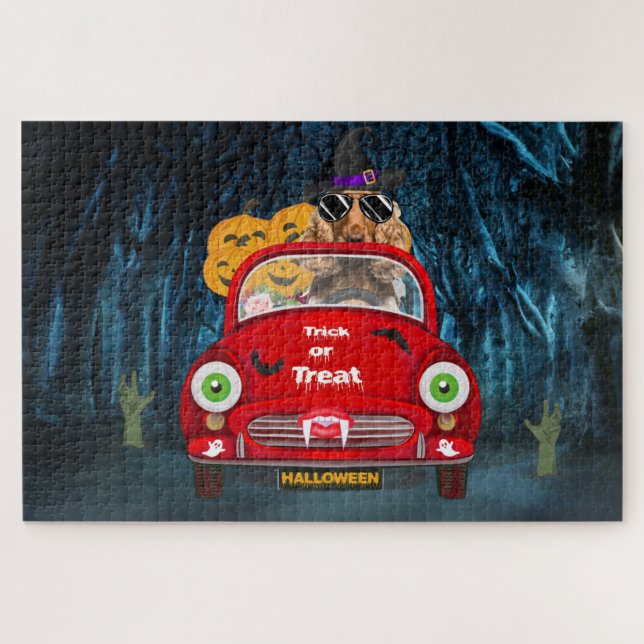 Puzzle Cocker Spaniel Chien Conduisant une Voiture Effray (Horizontal)