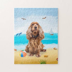 Puzzle cocker spaniel chien sur la plage