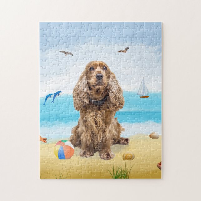 Puzzle cocker spaniel chien sur la plage (Vertical)