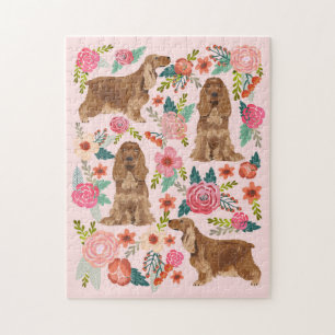 Puzzle Cocker Spaniel Chien Vintage Flores rose