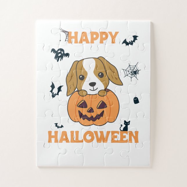 Puzzle Cocker Spaniel Citrouille Chiens mignons Joyeux Ha (Vertical)