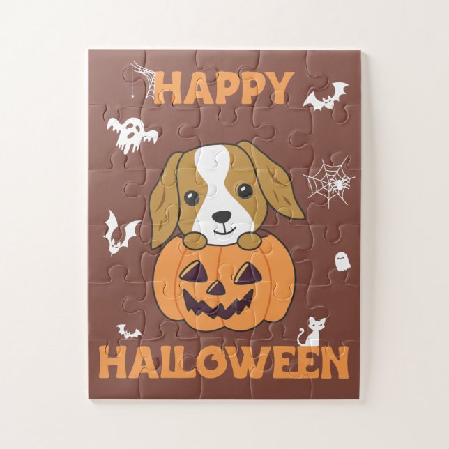 Puzzle Cocker Spaniel Citrouille Chiens mignons Joyeux Ha (Vertical)