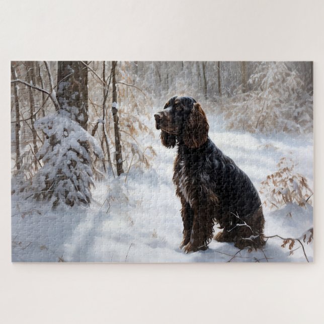 Puzzle Cocker Spaniel Laissez tomber la neige Noël (Horizontal)