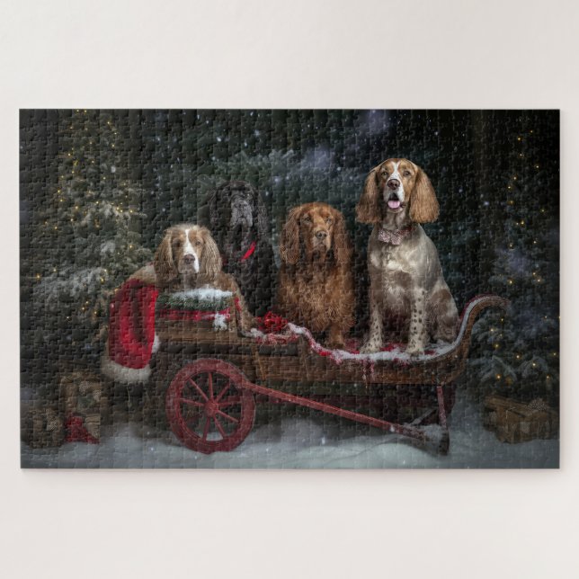 Puzzle Cocker Spaniel Snowy Sleigh Décor de Noël (Horizontal)