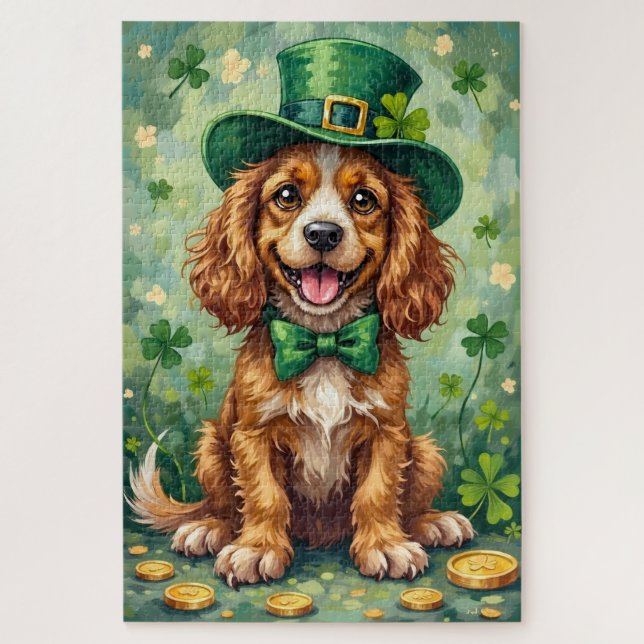 Puzzle Cocker Spaniel St Patrick’s Day Chien Chanceux Mig (Vertical)