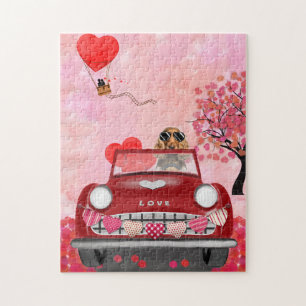 Puzzle Cocker Spaniel voiture avec les coeurs Valentine's