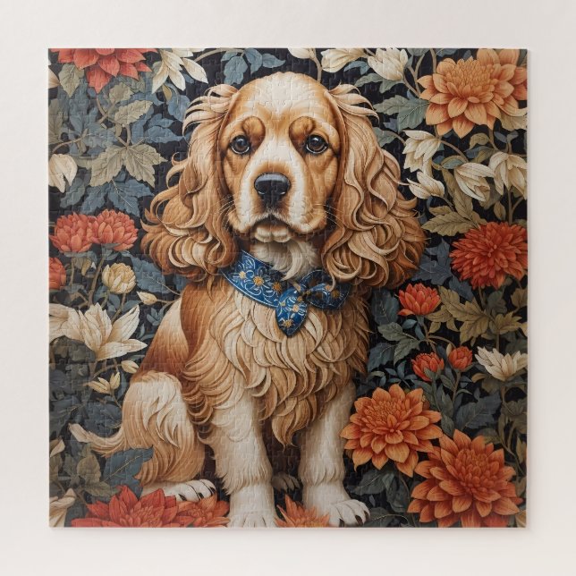 Puzzle Cocker Spaniel William Morris Inspiré Floral (Vertical)