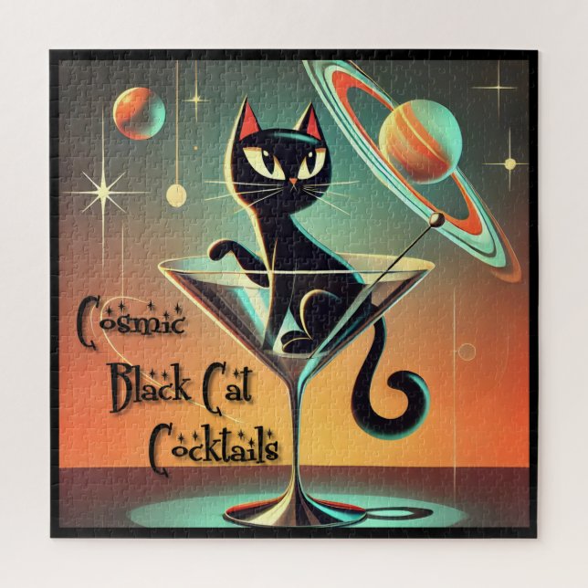 Puzzle Cocktails de chat noir cosmique futuriste atomique (Vertical)