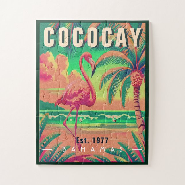 Puzzle CocoCay Bahamas Retro Flamant rose Souvenir 1950 (Vertical)
