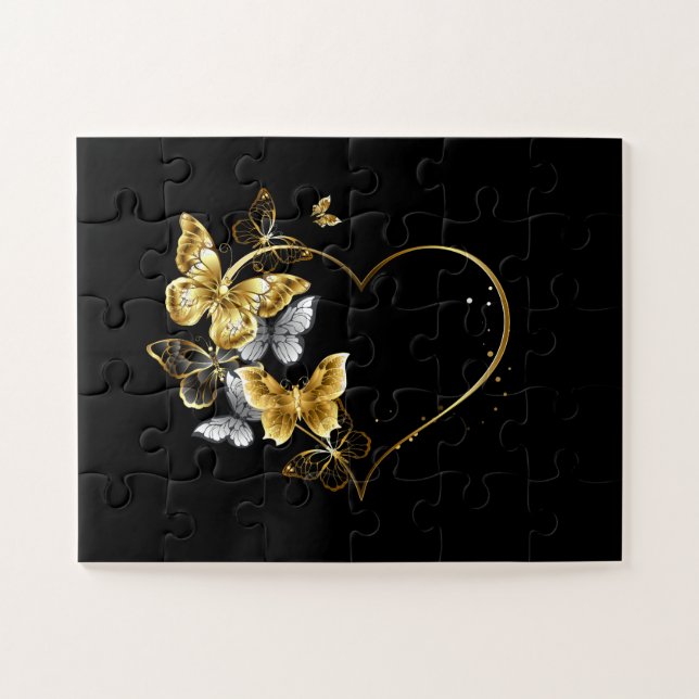 Puzzle Coeur aux papillons d'or (Horizontal)