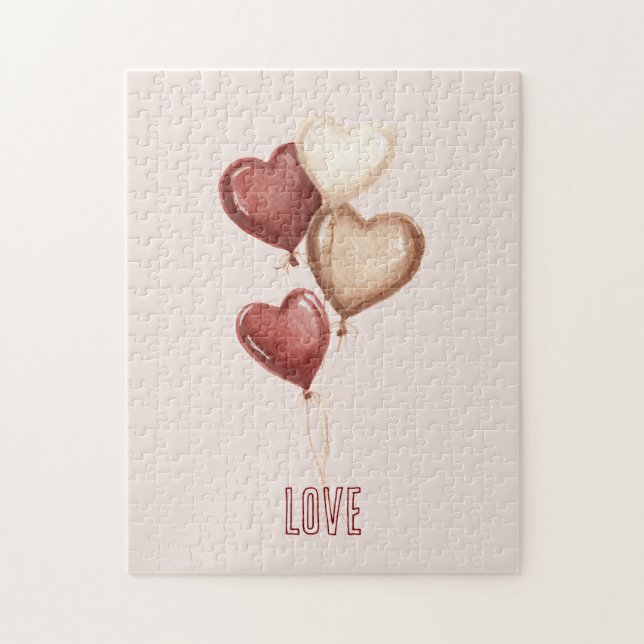 Puzzle Cœur Ballons Amour Rouge Crème Blush  (Vertical)