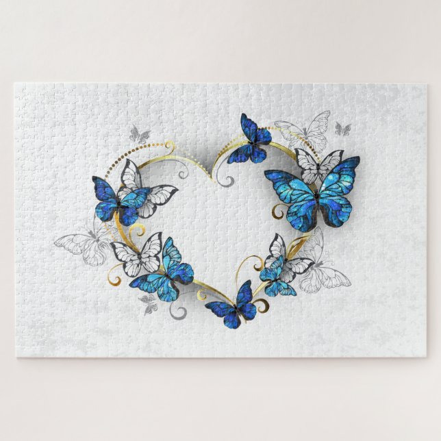 Puzzle Coeur bijoux avec papillons Morpho (Horizontal)