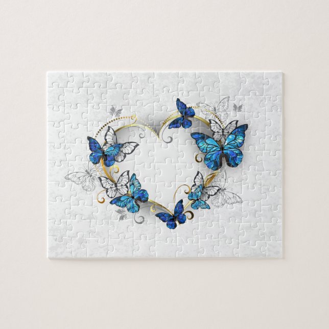 Puzzle Coeur bijoux avec papillons Morpho (Horizontal)
