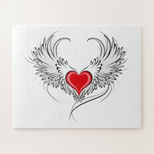 Puzzle Cœur d'ange rouge avec des ailes (Horizontal)
