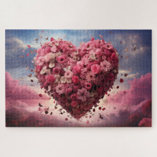 Puzzle Coeur de fleurs et papillon