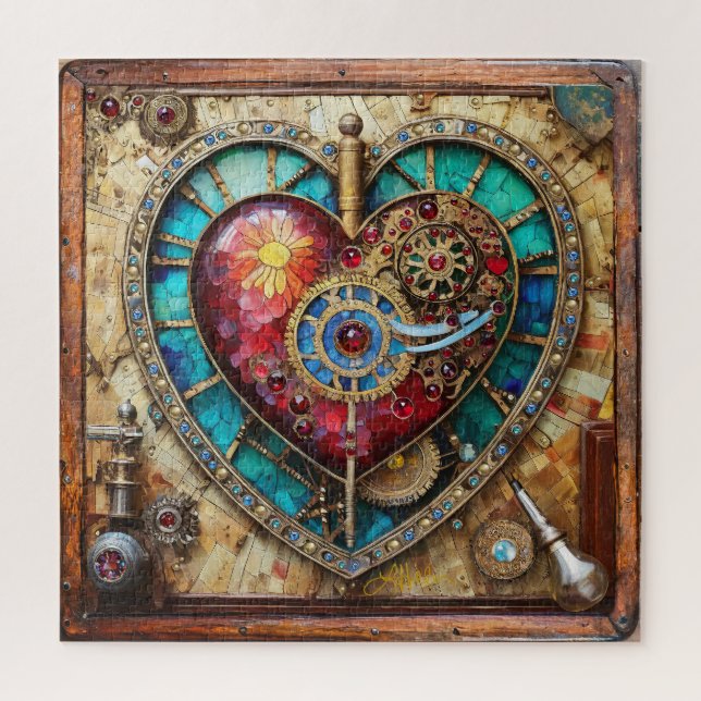 Puzzle Cœur de vitrail tournesol Série Steampunk (Vertical)