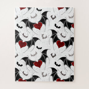 Puzzle Coeur d'Halloween avec ailes de chauve-souris noir