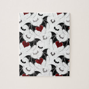 Puzzle Cœur d'Halloween avec ailes de chauve-souris noire