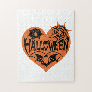 Puzzle Cœur d'Halloween, Forme de cœur orange, Toile d'ar