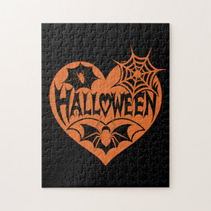 Puzzle Cœur d'Halloween, Forme de cœur orange, Toile d'ar