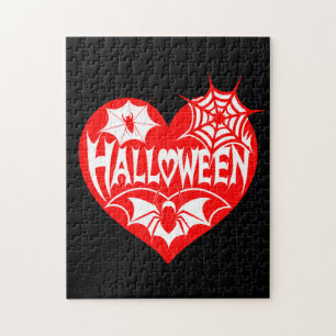 Puzzle Cœur d'Halloween, Forme de cœur rouge, Toile d'ara