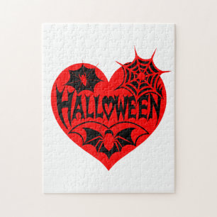 Puzzle Cœur d'Halloween, Forme de cœur rouge, Toile d'ara