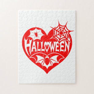 Puzzle Cœur d'Halloween, Forme de cœur rouge, Toile d'ara