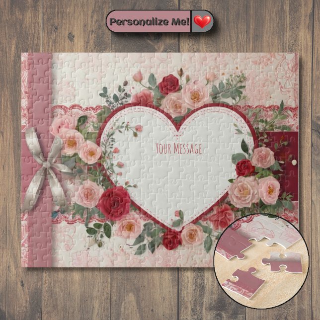 Puzzle Cœur et Rose Personnalisables (Customizable Heart and Rose Jigsaw Puzzle)