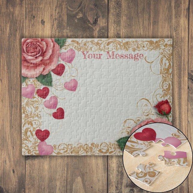 Puzzle Coeur et Rose personnalisés (Personalized Heart and Rose Jigsaw Puzzle)
