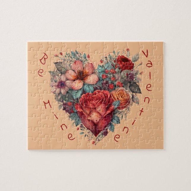 Puzzle Cœur plein de fleurs Saint-Valentin vintage (Horizontal)