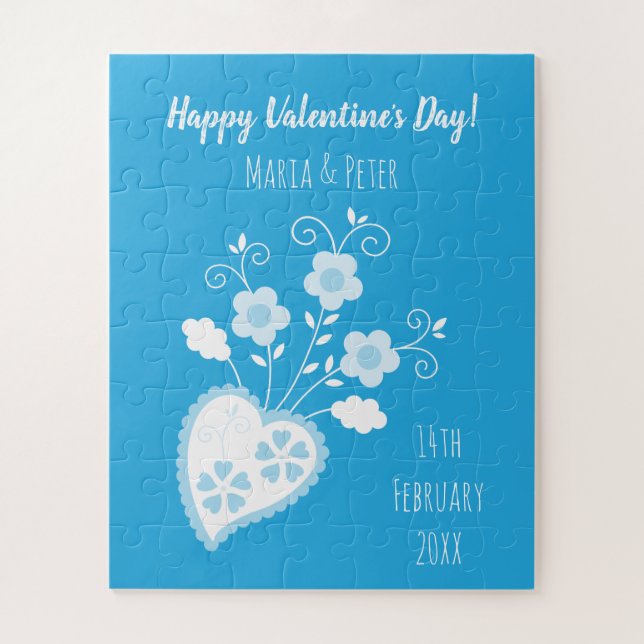 Puzzle Coeur romantique bleu portugais (Vertical)