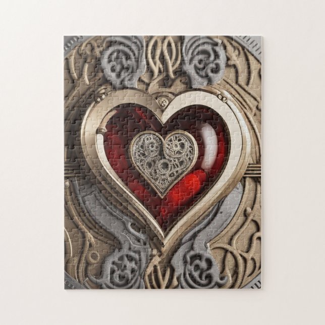 Puzzle Coeur Steampunk - Amour mécanique complexe (Vertical)