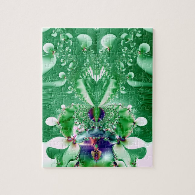 Puzzle Coeur vert et Fleurs fractales (Vertical)