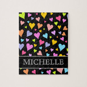 Puzzle Coeurs amusants, amoureux et colorés Motif + Nom p