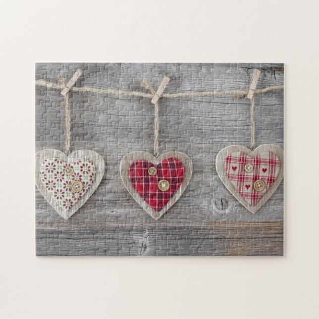 Puzzle Coeurs au-dessus d'un Tableau en bois (Horizontal)